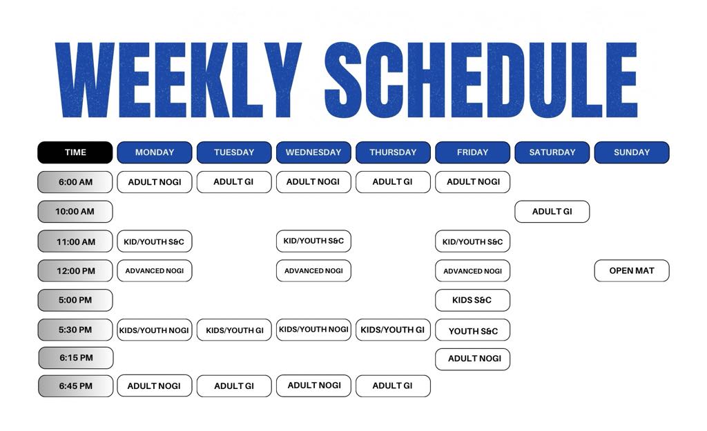 Weekly Schedule of Springfield BJJ